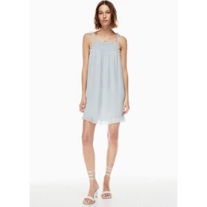 Aritzia Wilfred Womens Cathedral Slip Dress Medium Blue Smocked Tie Strap Ruffle